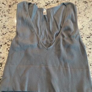 Gray V-Neck Ribbed Sports Bra